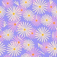 Seamless pattern with white and pink daisies on a purple background. graphics. vector