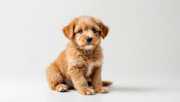 Adorable Golden Puppy Studio Portrait, Soft Lighting, Sweet Expression photo