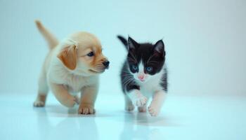 Playful Puppy and Kitten A Serene Pastel Portrait photo