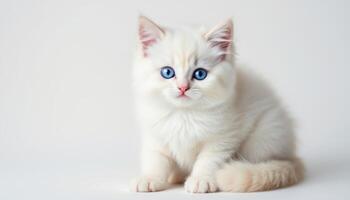 Adorable Ragdoll Kitten Serene White Fur, Captivating Blue Eyes photo