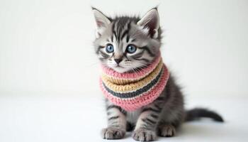 Adorable Kitten in Striped Knit Collar A Sweet and Gentle Portrait photo