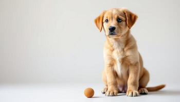 Golden Puppy Portrait Playful Gaze and Simple Toy photo