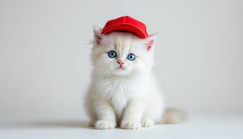 Adorable Kitten in Red Cap A Charming, Whimsical Portrait photo