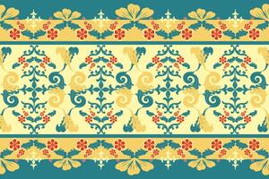 Classy Colorful of Botany Brocade Art Seamless . Luxury Detailed of Florals Scroll Ornament Pattern. Delicate Embroidery Border Royal Opulence Expensive Design for Beautiful Gorgeous Decoration vector