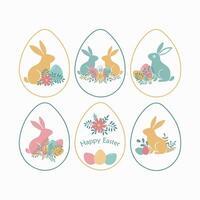Set easter compositions with bunny inside an egg. vector