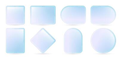 set of transparent glass frames label stickers with different shapes isolated white backgrounds for user interface web design, banner poster element, Layouts, collages, scene designs, minimalist style vector