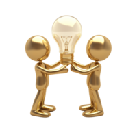 Two Golden Figures Collaborate To Hold A Lightbulb png