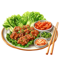 Delicious Korean Sesame Chicken with Kimchi and Lettuce png