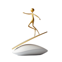 Golden Figure Surfs on a Computer Mouse png