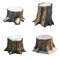 Four snow covered tree stumps isolated on white background png
