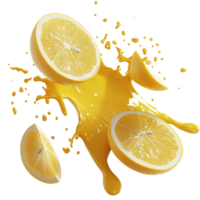 Lemon slices splashing vibrant yellow juice png