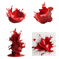 Red paint splashes in dynamic motion forming abstract shapes png