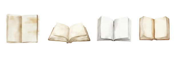 Four Open Books Displaying Various Aged Pages png