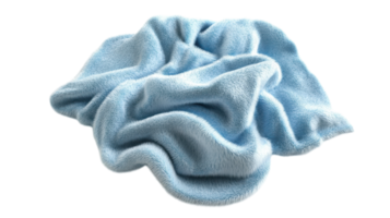 Soft blue blanket crumpled on a surface, creating a cozy and inviting atmosphere in a bright room. png