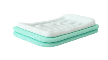 Comfortable layered mattress with a soft white top layer and mint green base, designed for a restful sleep experience at home. png