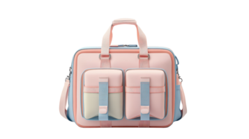Stylish pastel-colored bag with multiple compartments on a transparent background showcasing modern design and functionality. png