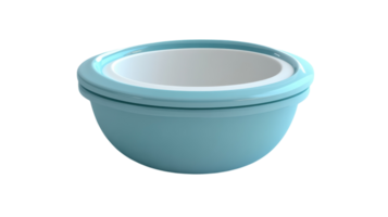 Stylish round kitchen bowl in a soft blue color, resting on a light surface with a clean background. png