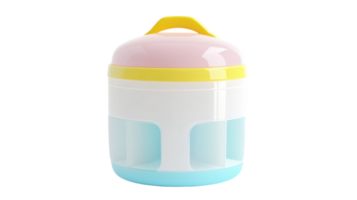 Multicolored stackable food storage container with a handle, ideal for meal prep or outdoor activities, suitable for home use or travel. png