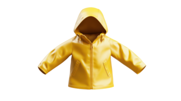 Trendy yellow rain jacket displayed against a transparent background, showcasing its stylish design and practical features for rainy weather. png