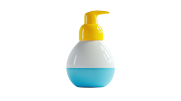 Brightly colored lotion bottle with a yellow pump cap placed on a transparent background for product display. png