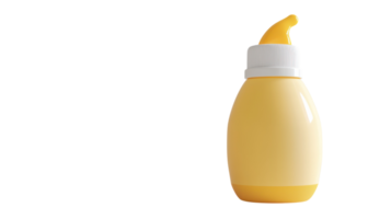 A bottle of yellow mustard stands upright on a clear background, highlighting its smooth surface and distinctive cap design. png