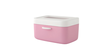 A pastel pink storage container with a white lid, perfect for organizing items in a stylish way at home. png