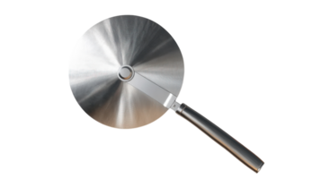 A stainless steel pizza cutter designed for precision slicing, perfect for home cooks and professional chefs, ensuring seamless pizza preparation and serving.. png