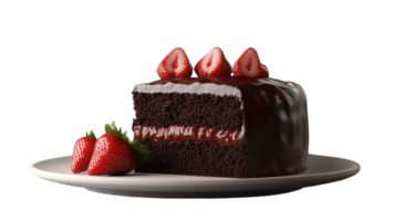 Decadent Realistic Chocolate Cake Garnished with Fresh Strawberries - Perfect for Celebrations and Special Occasions. png