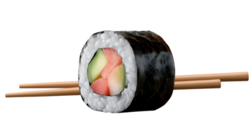 A Realistic Sushi Roll Served with Chopsticks for Authentic Japanese Dining Experience. png