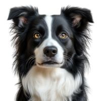 Gorgeous border collie with captivating eyes posing for a portrait against a plain backdrop isolated on transparent background. png