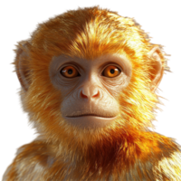 Golden-haired monkey with expressive eyes poses against a white background isolated on transparent background. png
