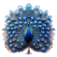 Vibrant peacock displaying its stunning plumage in a vivid display of colors during daylight hours isolated on transparent background. png