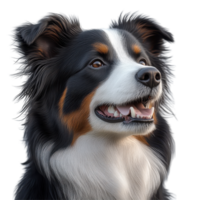 Happy border collie with beautiful coat and bright eyes posing for the camera in a studio setting isolated on transparent background. png