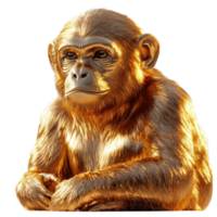 Golden monkey sits calmly, showcasing its unique fur and thoughtful expression in a minimalist setting isolated on transparent background. png