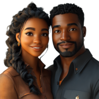 Couple poses together, showcasing joy and connection in a warm, inviting atmosphere during a casual moment isolated on transparent background. png