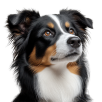 Australian Shepherd breed close-up displaying striking features and attentive expression in a studio setting isolated on transparent background. png