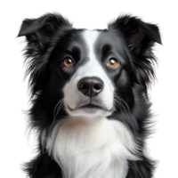 Beautiful border collie with striking features and expressive gaze against a plain background isolated on transparent background. png
