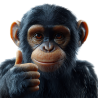 Happy monkey shows thumbs up gesture with friendly expression, capturing a moment of joy and playfulness in a lively setting isolated on transparent background. png