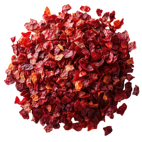 Dried red chili flakes displayed on a surface ready for culinary use in home kitchens isolated on transparent background. png