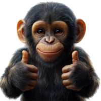 Cute monkey giving thumbs up gesture in close-up portrait with a friendly expression isolated on transparent background. png