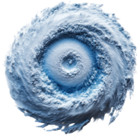 Powerful hurricane swirling over the ocean, showcasing intense cloud formation and energy in its eye and outer bands isolated on transparent background. png
