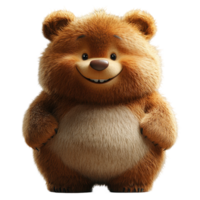Cute cartoon bear character standing with a big smile in a friendly pose in a playful setting isolated on transparent background. png