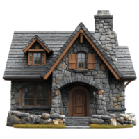 Unique stone cottage with wooden accents situated in a serene countryside setting during a sunny day isolated on transparent background. png