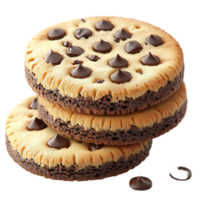 Delicious cookie stack with chocolate chips enjoyed as a sweet snack isolated on transparent background. png