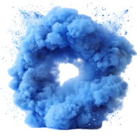 Blue smoke cloud swirling in a dynamic explosion, creating a mesmerizing visual effect isolated on transparent background. png