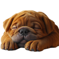 Cute puppy sleeping peacefully on soft surface with eyes closed in a comfortable position during the day isolated on transparent background. png