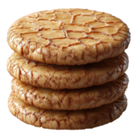 Delicious stack of textured cookies with honey glaze displayed against a simple background isolated on transparent background. png
