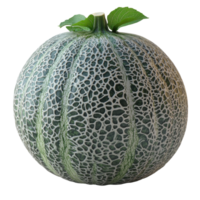 Melon with distinctive netting pattern sits on a flat surface in bright lighting for a vibrant display isolated on transparent background. png
