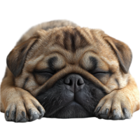 Cute pug sleeping peacefully on a soft surface in a cozy environment during the day isolated on transparent background. png