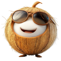 Smiling character wearing sunglasses poses playfully in a whimsical, colorful setting isolated on transparent background. png